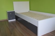 zestaw mebli do pokoju modzieżowego, płyta biały premium plus szary grafit.